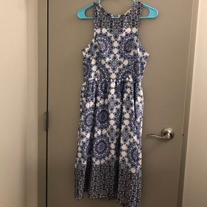 Medallion brocade white and blue sundress